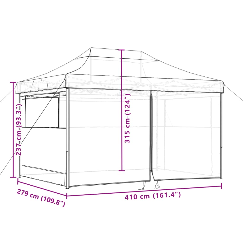 Tente de fête pop-up pliable avec 4 panneaux latéraux rouge bordeaux