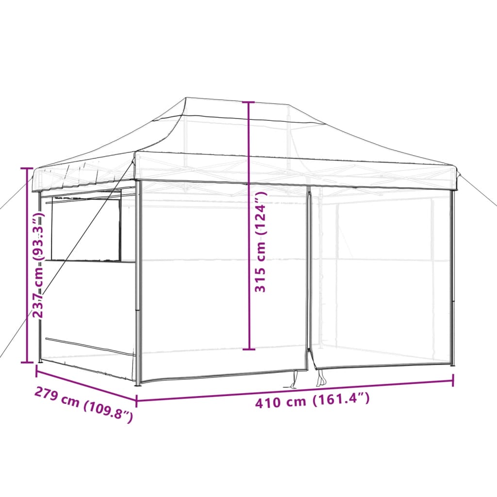 Tente de fête pop-up pliable avec 4 panneaux latéraux noir