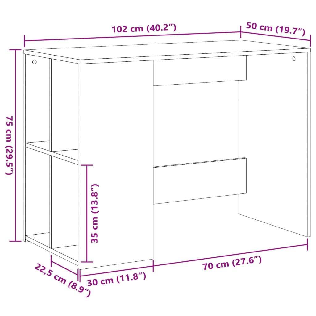 Desk Brown Oak Look 102x50x75 cm Wood Material