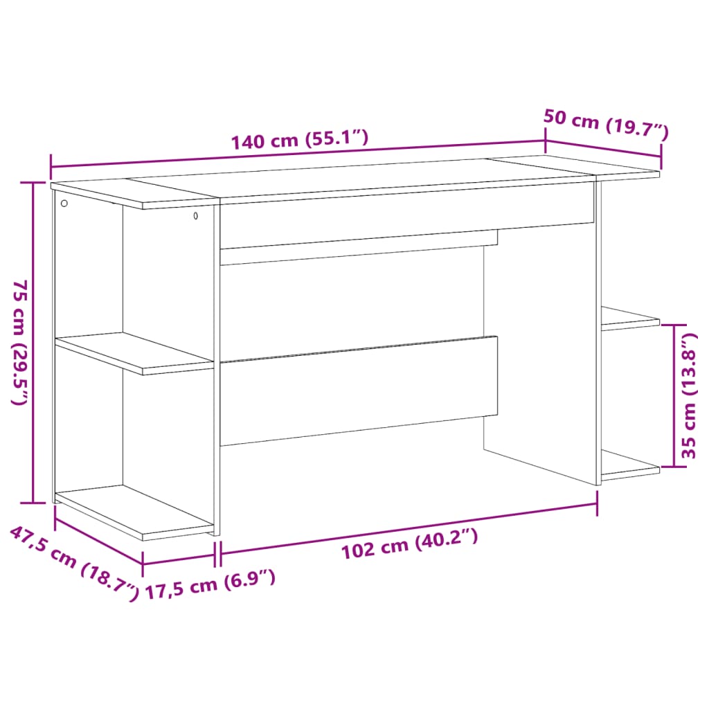Desk Sonoma Oak 140x50x75 cm Wood Material