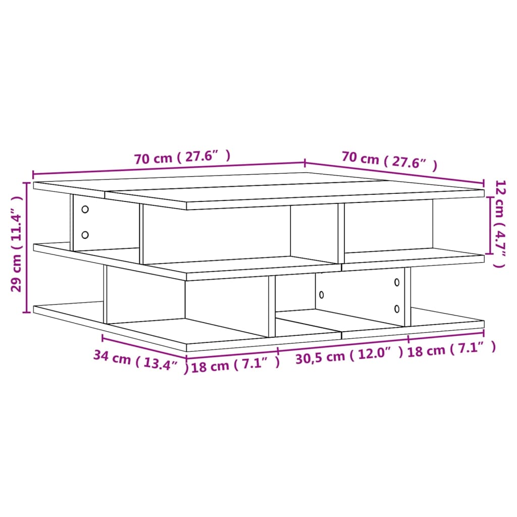 Coffee table Sonoma oak 70x70x29 cm wood material