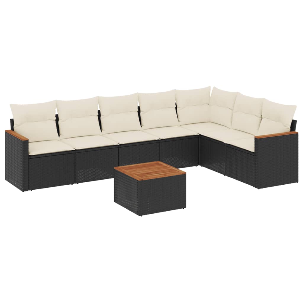 8-piece garden sofa set with cushions, black poly rattan