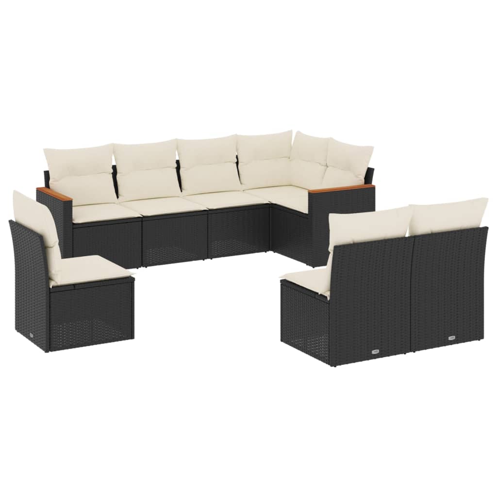8-piece garden sofa set with cushions, black poly rattan