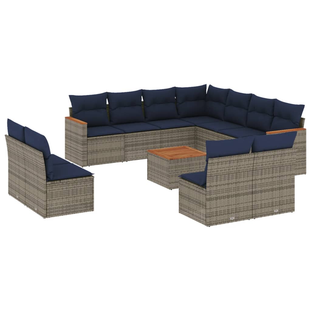 12-teiliges Gartensofa-Set mit Kissen, grau, Polyrattan