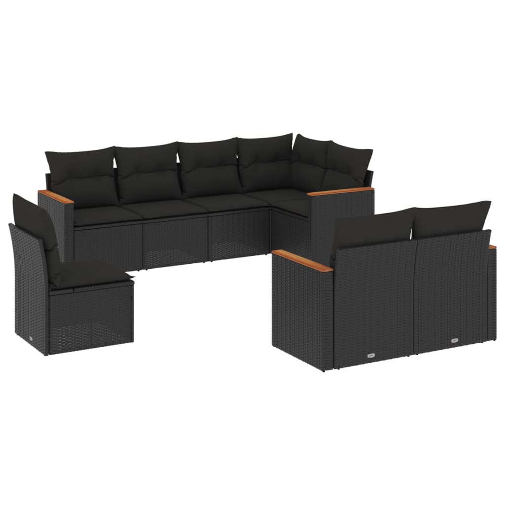 8-piece garden sofa set with cushions, black poly rattan
