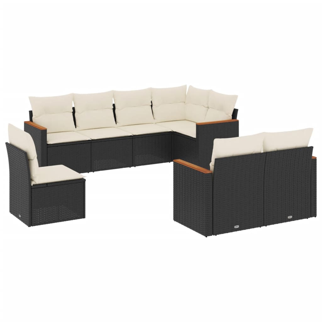 8-piece garden sofa set with cushions, black poly rattan