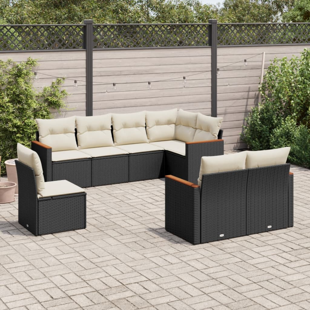 8-piece garden sofa set with cushions, black poly rattan