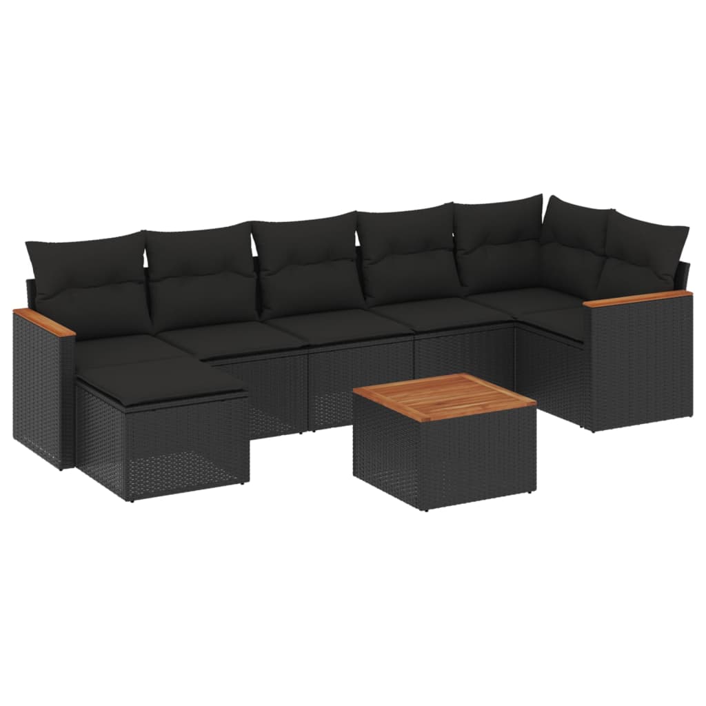 8-piece garden sofa set with cushions, black poly rattan