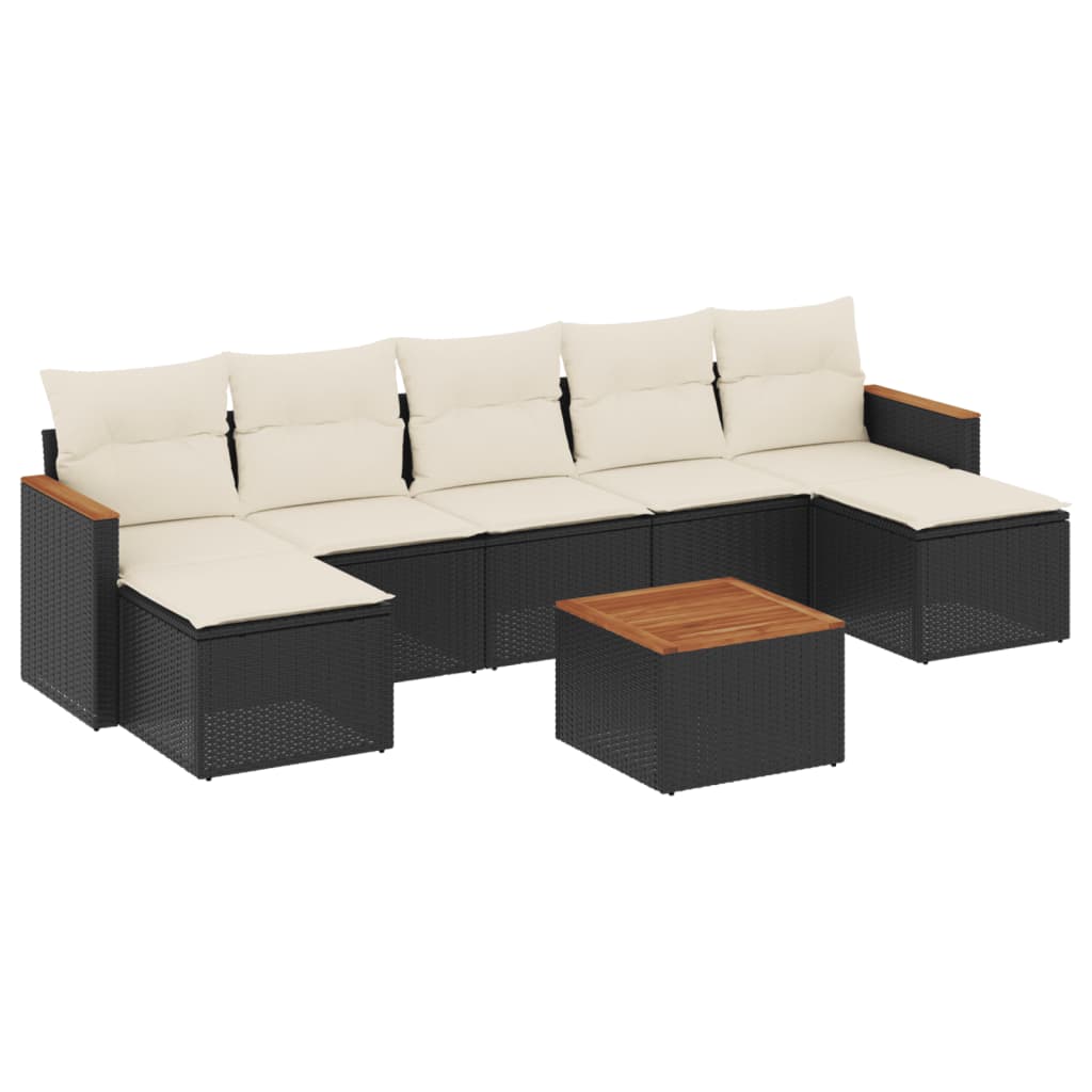 8-piece garden sofa set with cushions, black poly rattan