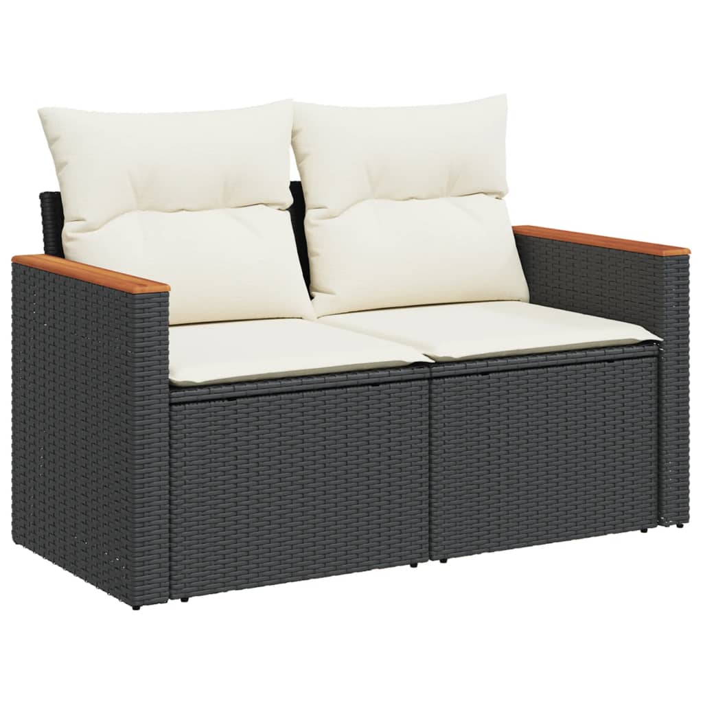 8-piece garden sofa set with cushions, black poly rattan