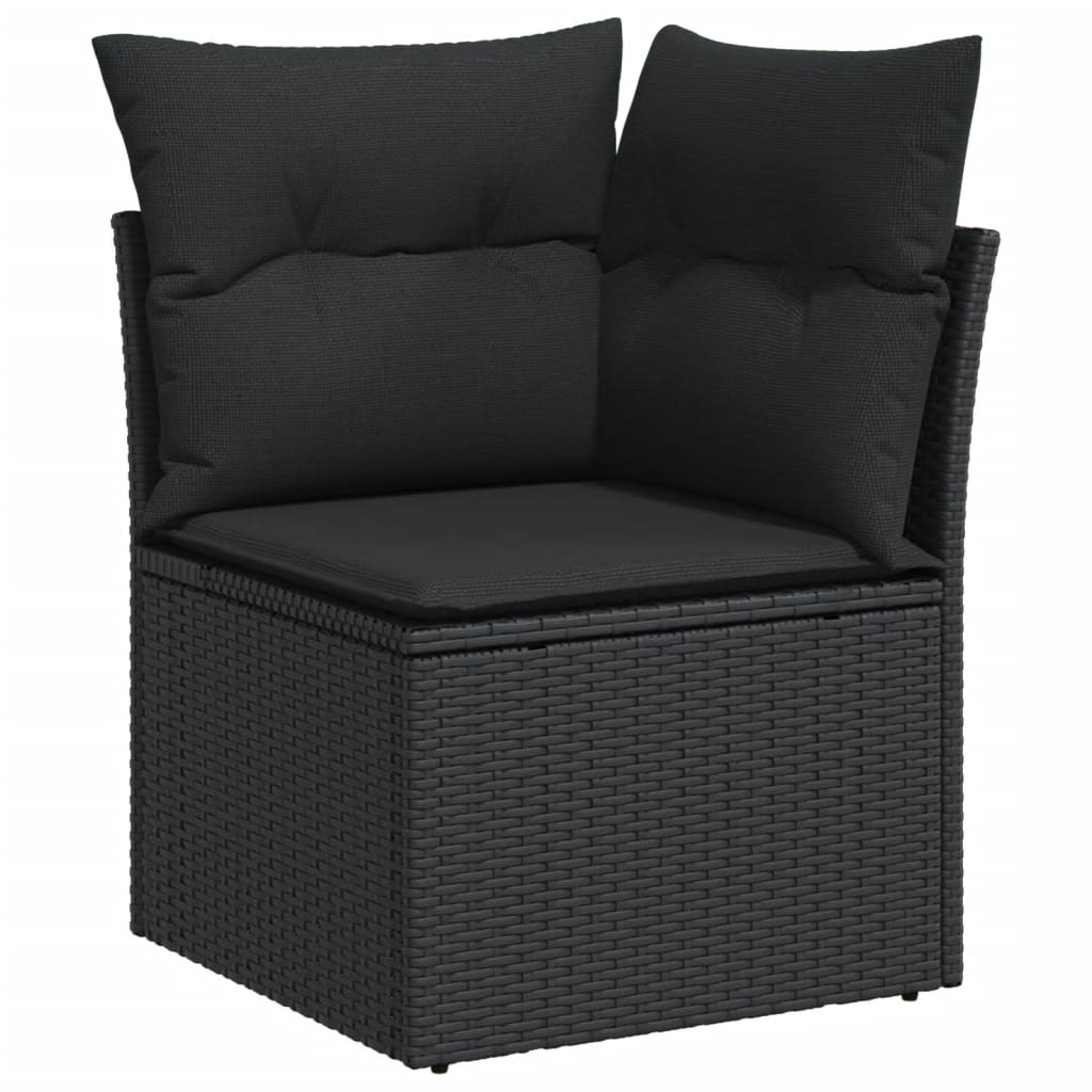 8-piece garden sofa set with cushions, black poly rattan