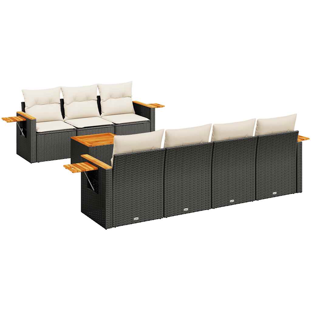8-piece garden sofa set with cushions, black poly rattan