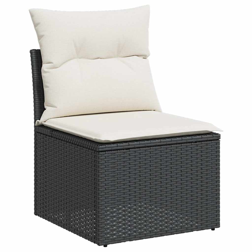 8-piece garden sofa set with cushions, black poly rattan