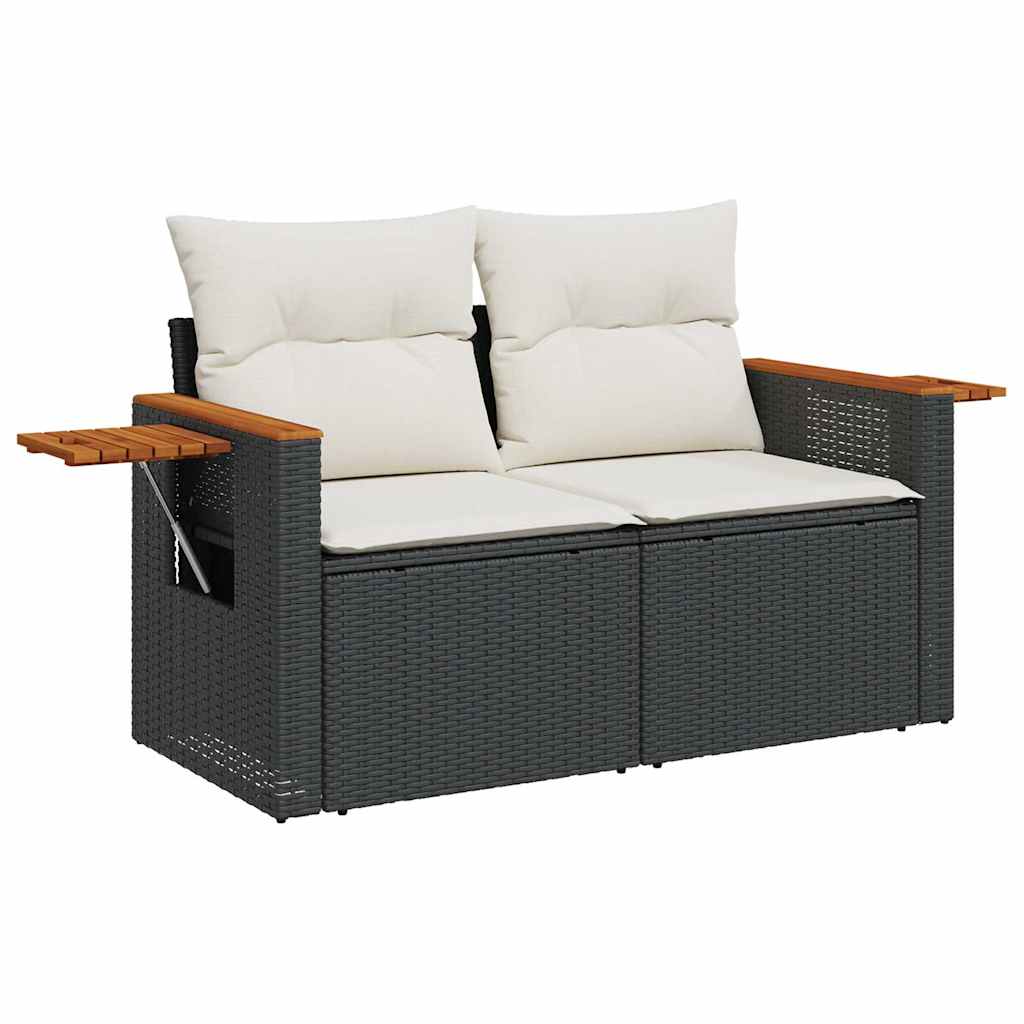 8-piece garden sofa set with cushions, black poly rattan