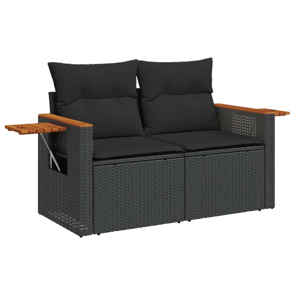 8-piece garden sofa set with cushions, black poly rattan