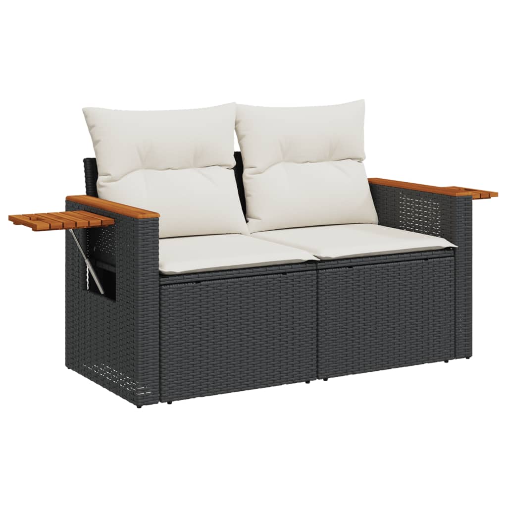 8-piece garden sofa set with cushions, black poly rattan