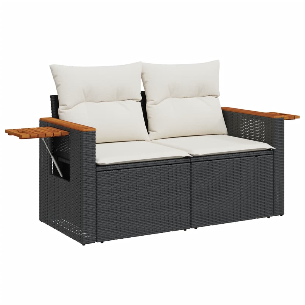 8-piece garden sofa set with cushions, black poly rattan