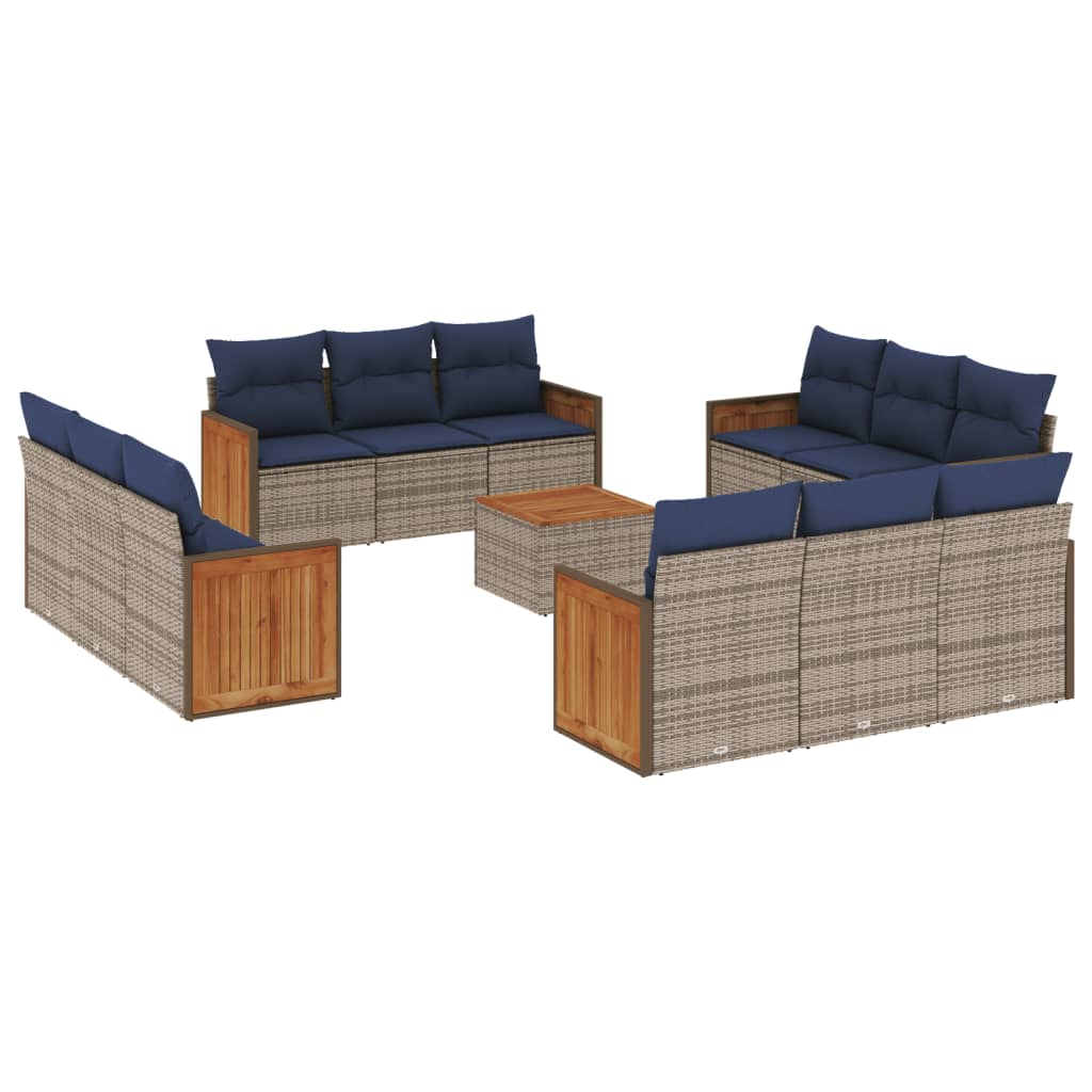 13-teiliges Gartensofa-Set mit Kissen, grau, Polyrattan