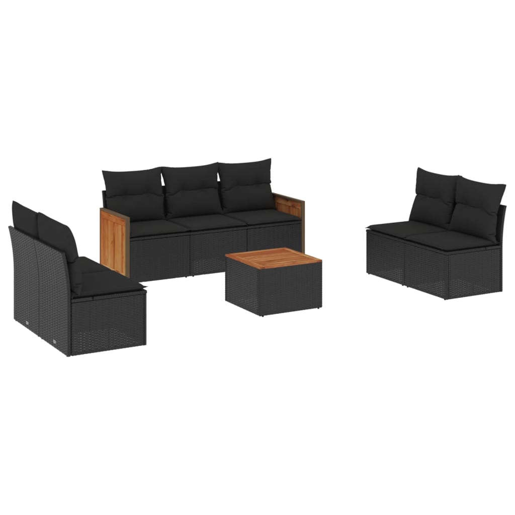 Ensemble de canapés de jardin 8 pièces avec coussins, en polyrotin noir