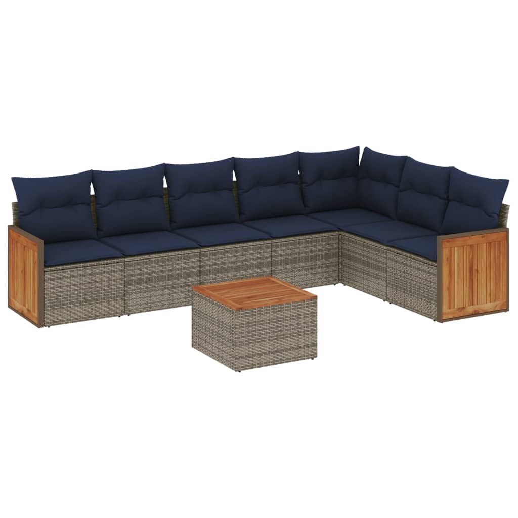 8-teiliges Gartensofa-Set mit Kissen, grau, Polyrattan