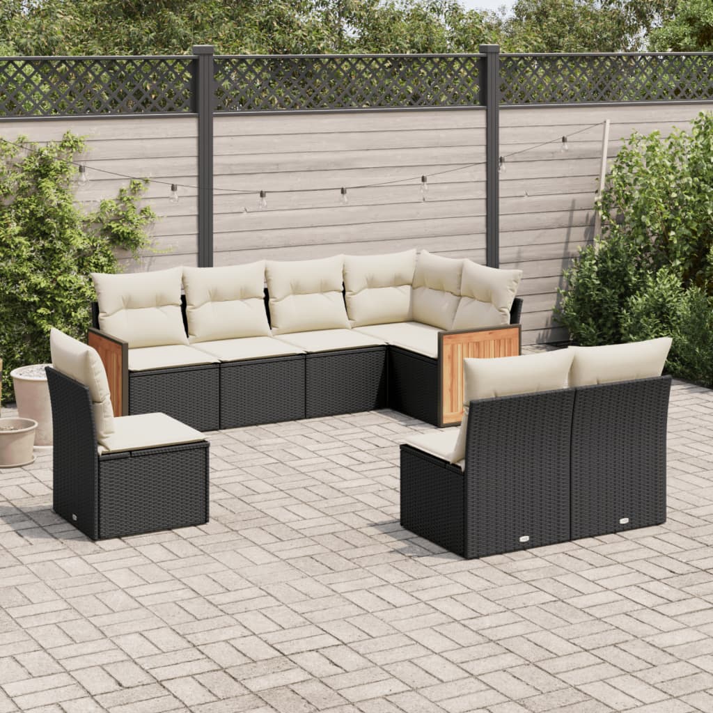 Ensemble de canapés de jardin 8 pièces avec coussins, en polyrotin noir