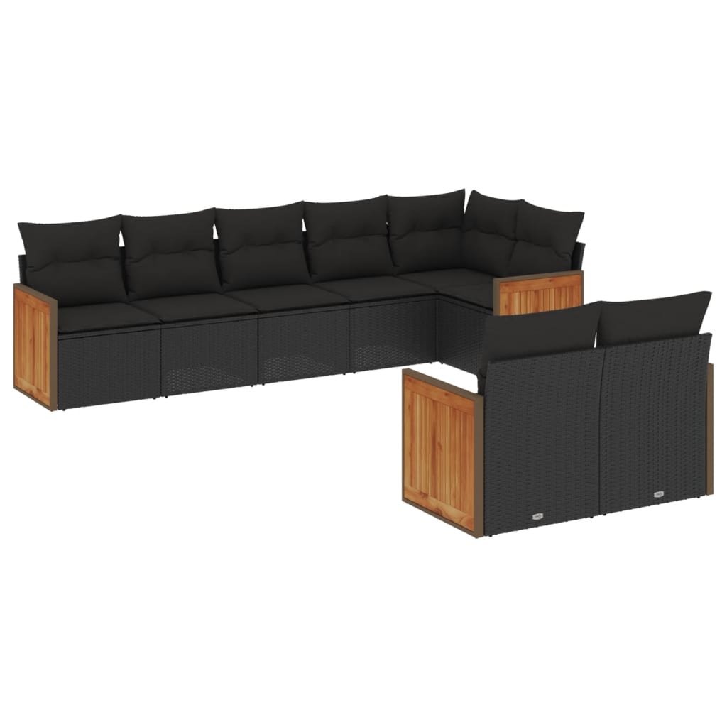Ensemble de canapés de jardin 8 pièces avec coussins, en polyrotin noir