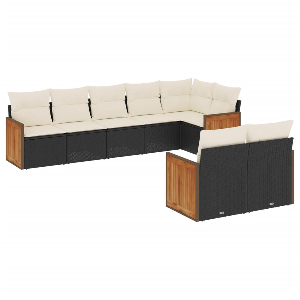 Ensemble de canapés de jardin 8 pièces avec coussins, en polyrotin noir