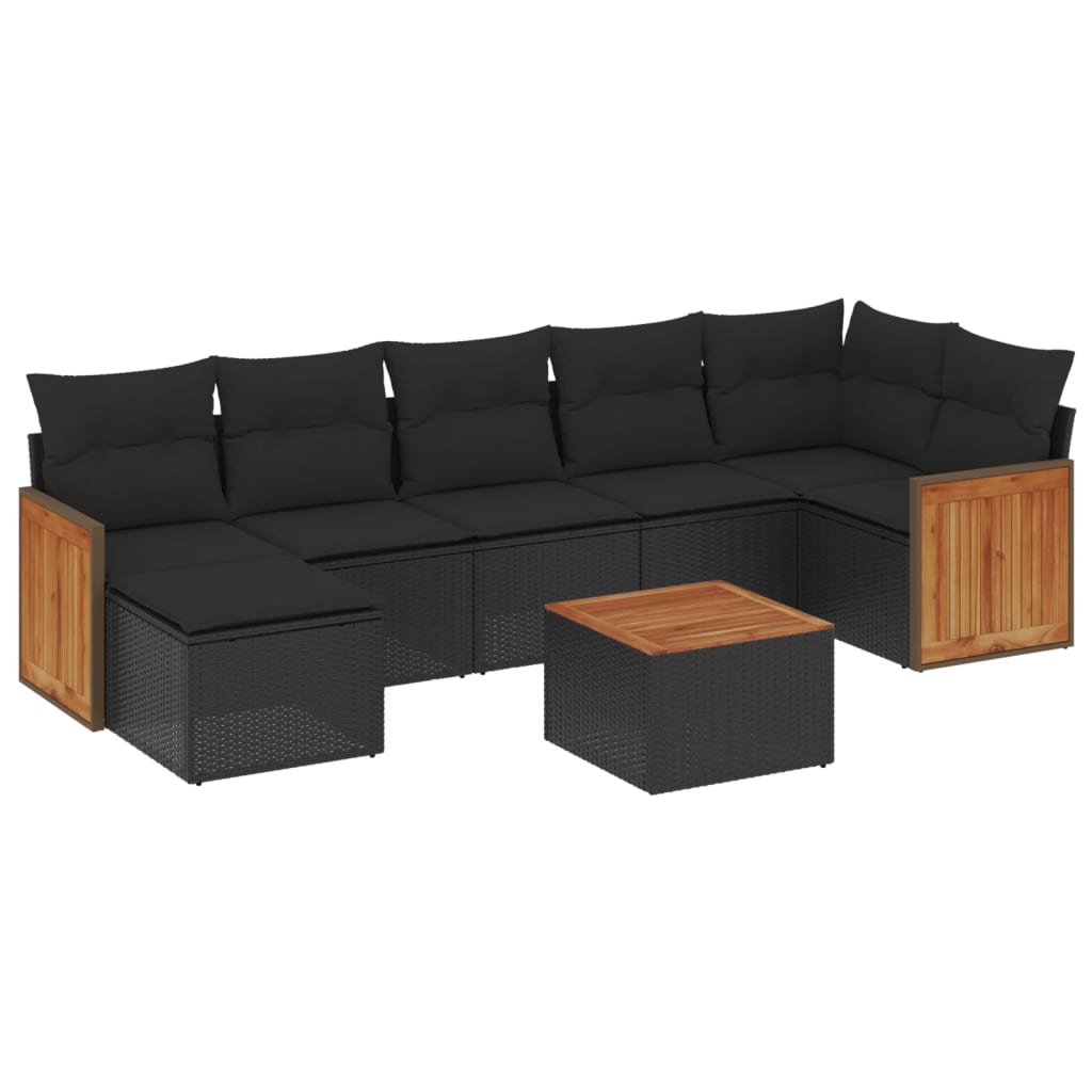 Ensemble de canapés de jardin 8 pièces avec coussins, en polyrotin noir