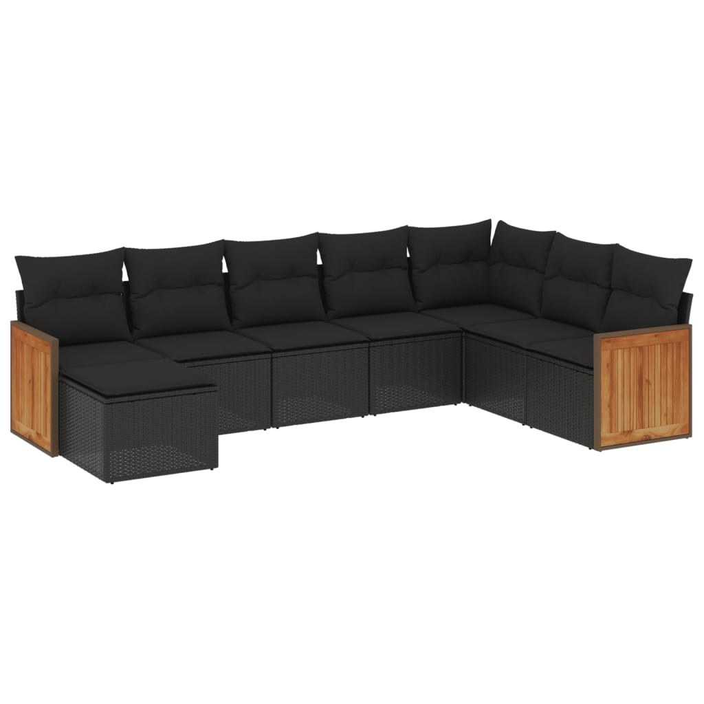 Ensemble de canapés de jardin 8 pièces avec coussins, en polyrotin noir