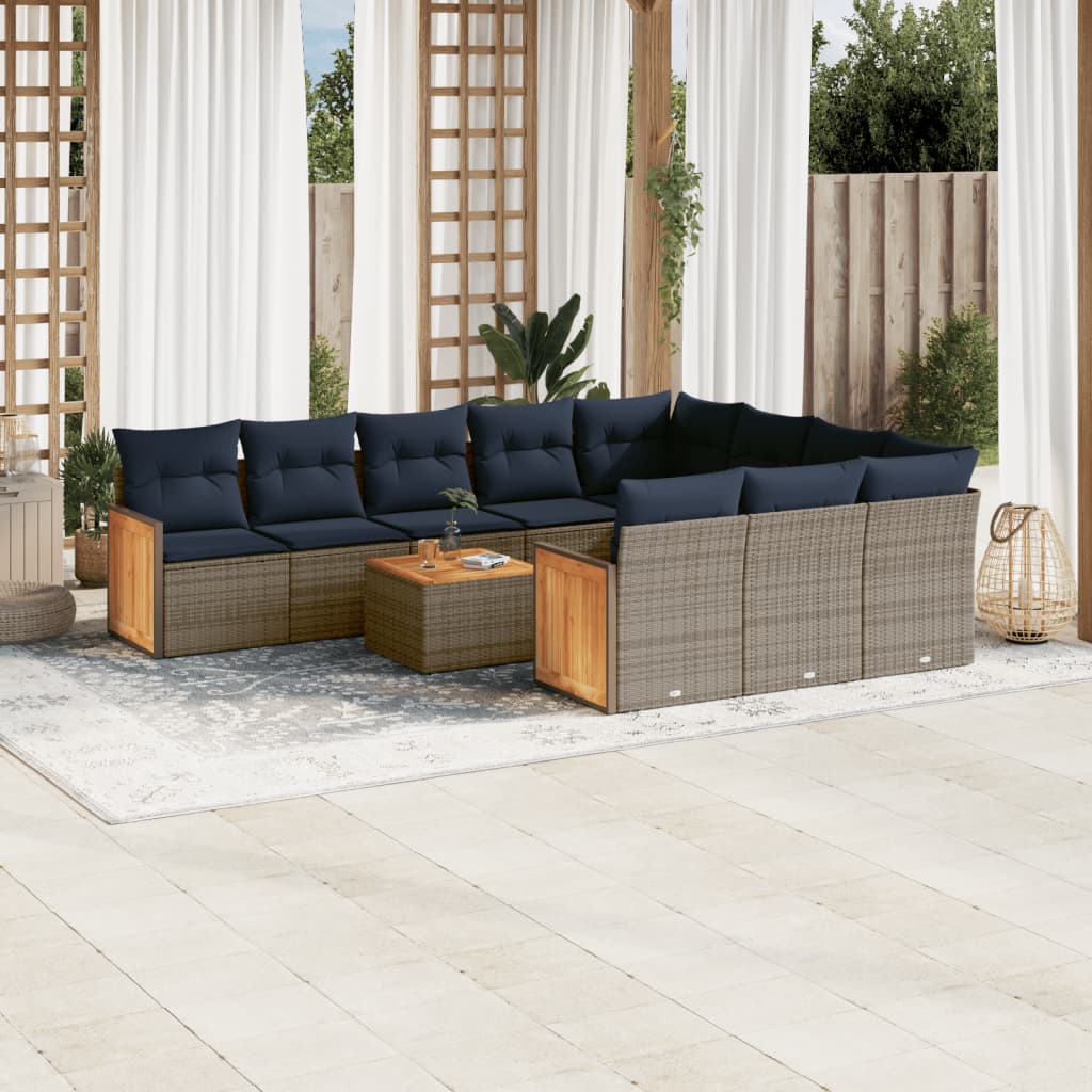 11-teiliges Gartensofa-Set mit Kissen, grau, Polyrattan