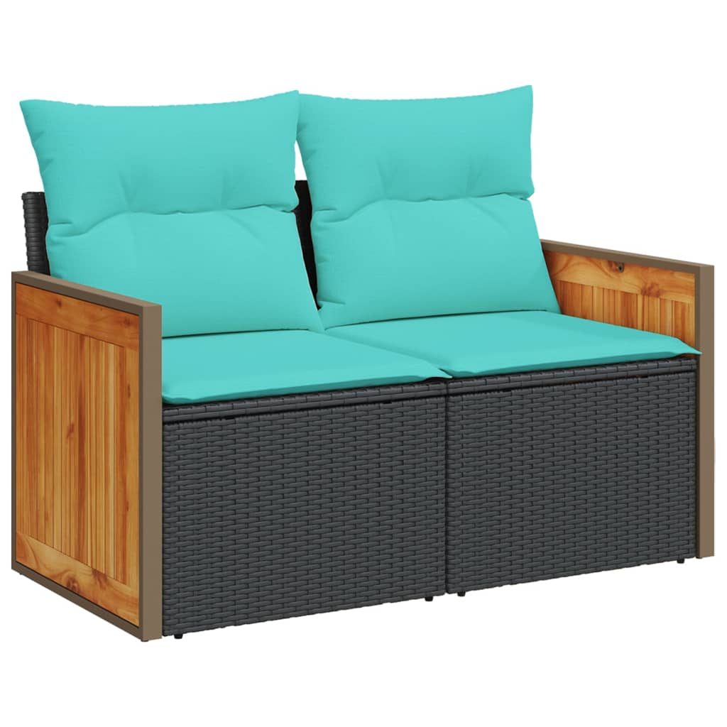 13-teiliges Gartensofa-Set mit Kissen, schwarzes Polyrattan