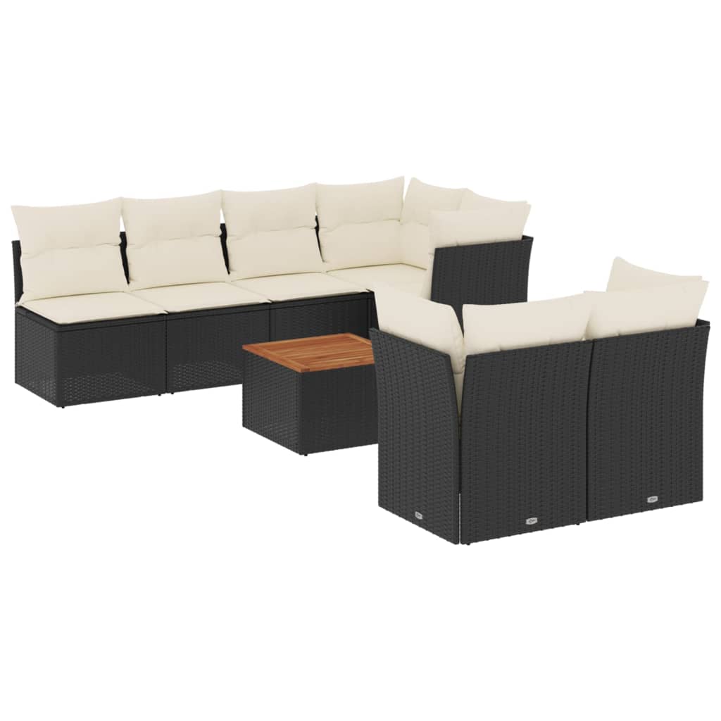 Ensemble de canapés de jardin 8 pièces avec coussins, en polyrotin noir