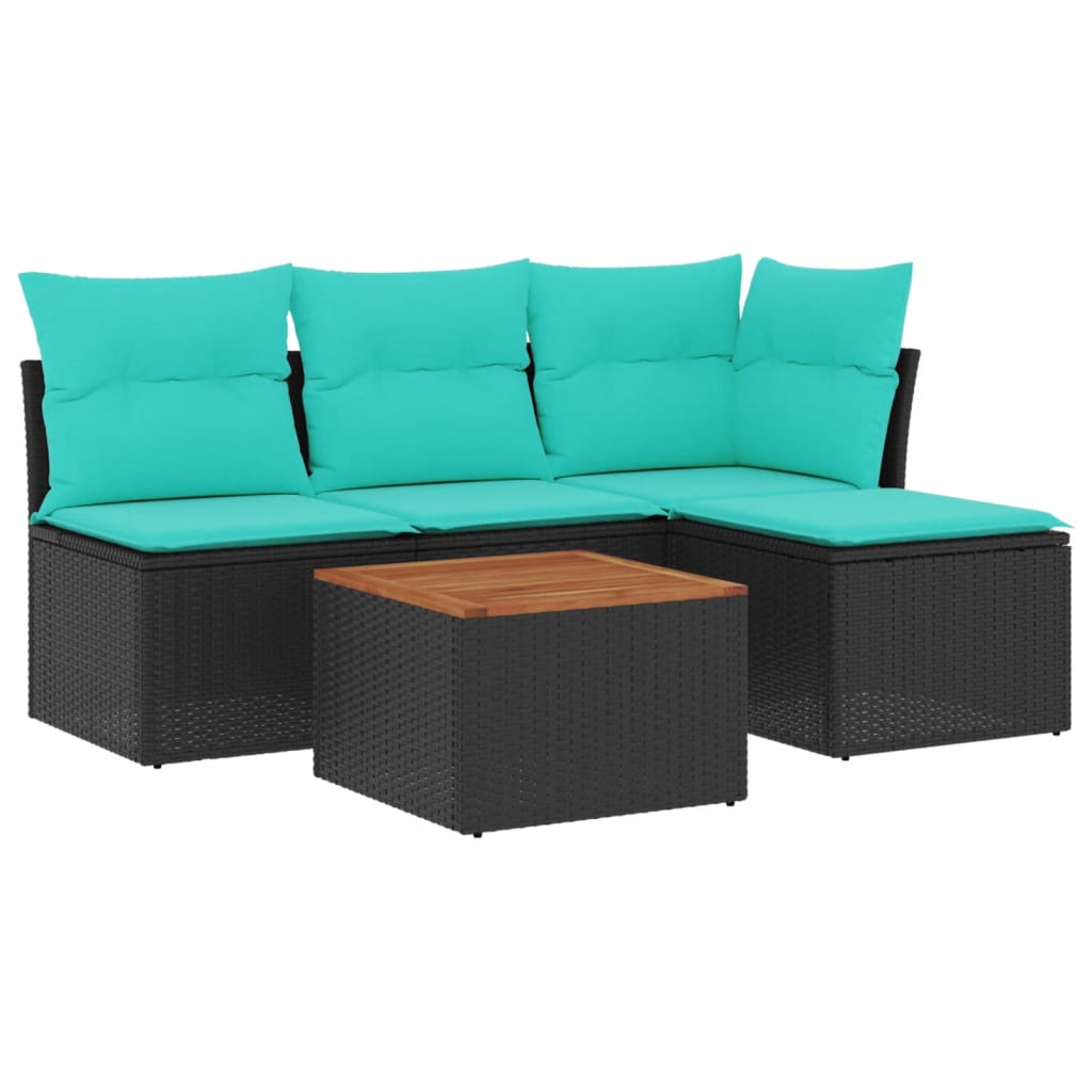 5-tlg. Garten-Sofagarnitur mit Kissen Schwarz Poly Rattan