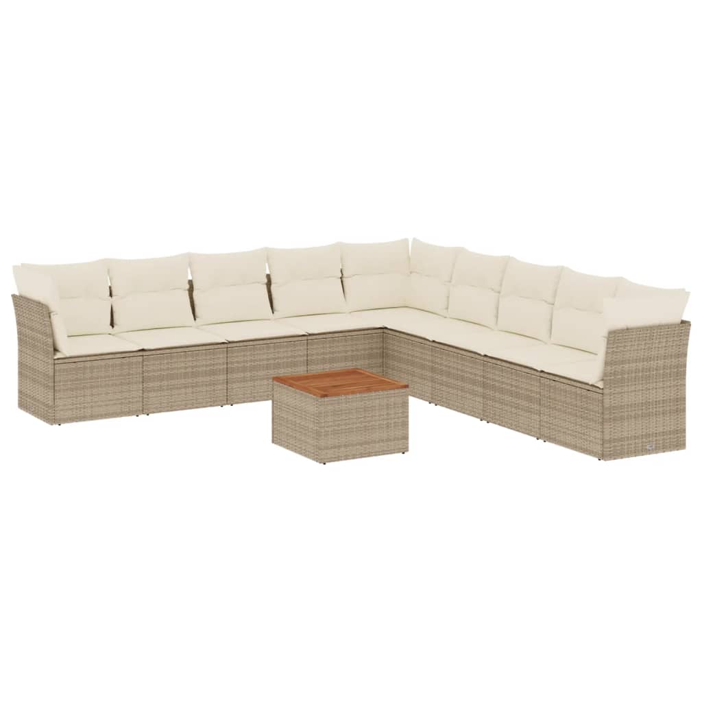 Ensemble de canapés de jardin 10 pièces avec coussins, en résine tressée beige