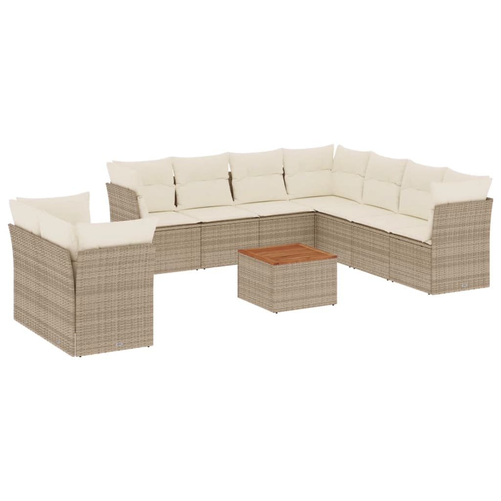 Ensemble de canapés de jardin 10 pièces avec coussins, en résine tressée beige