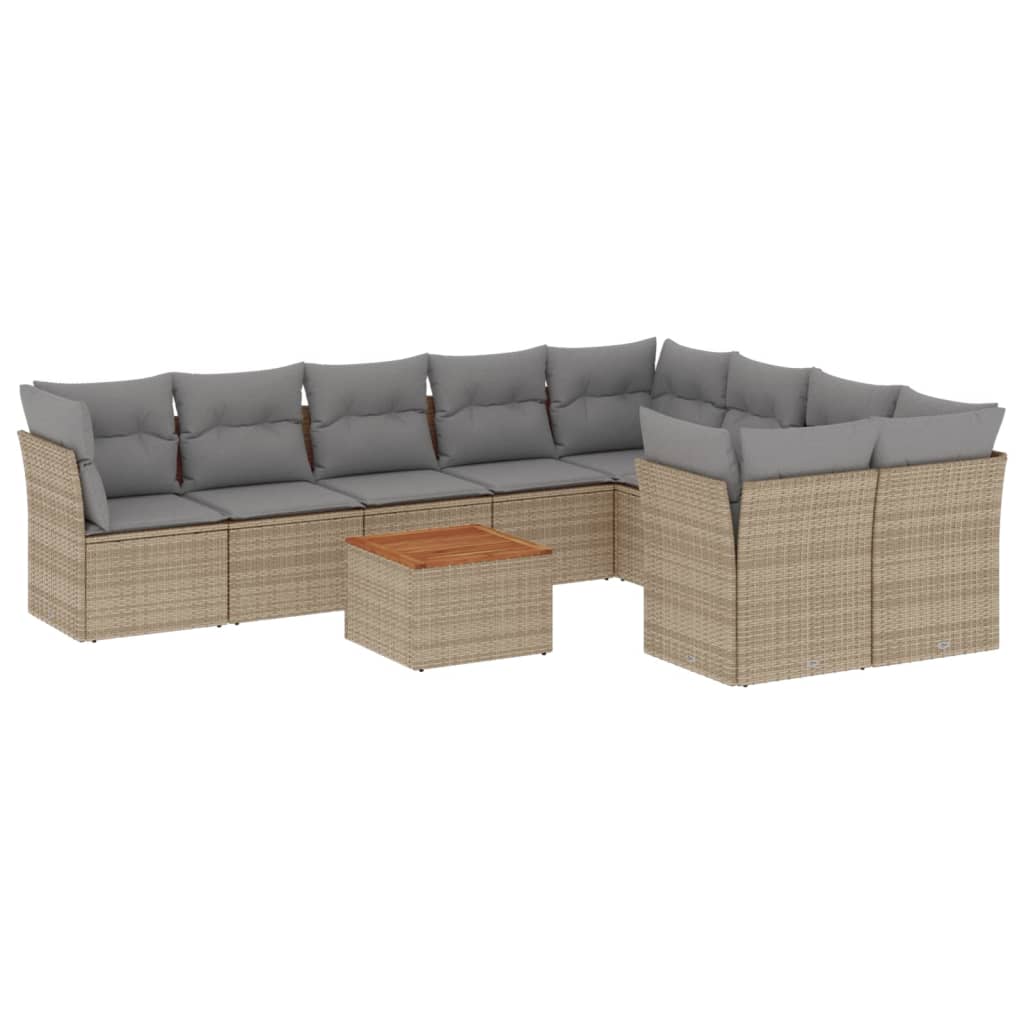 Ensemble de canapés de jardin 10 pièces avec coussins, en résine tressée beige