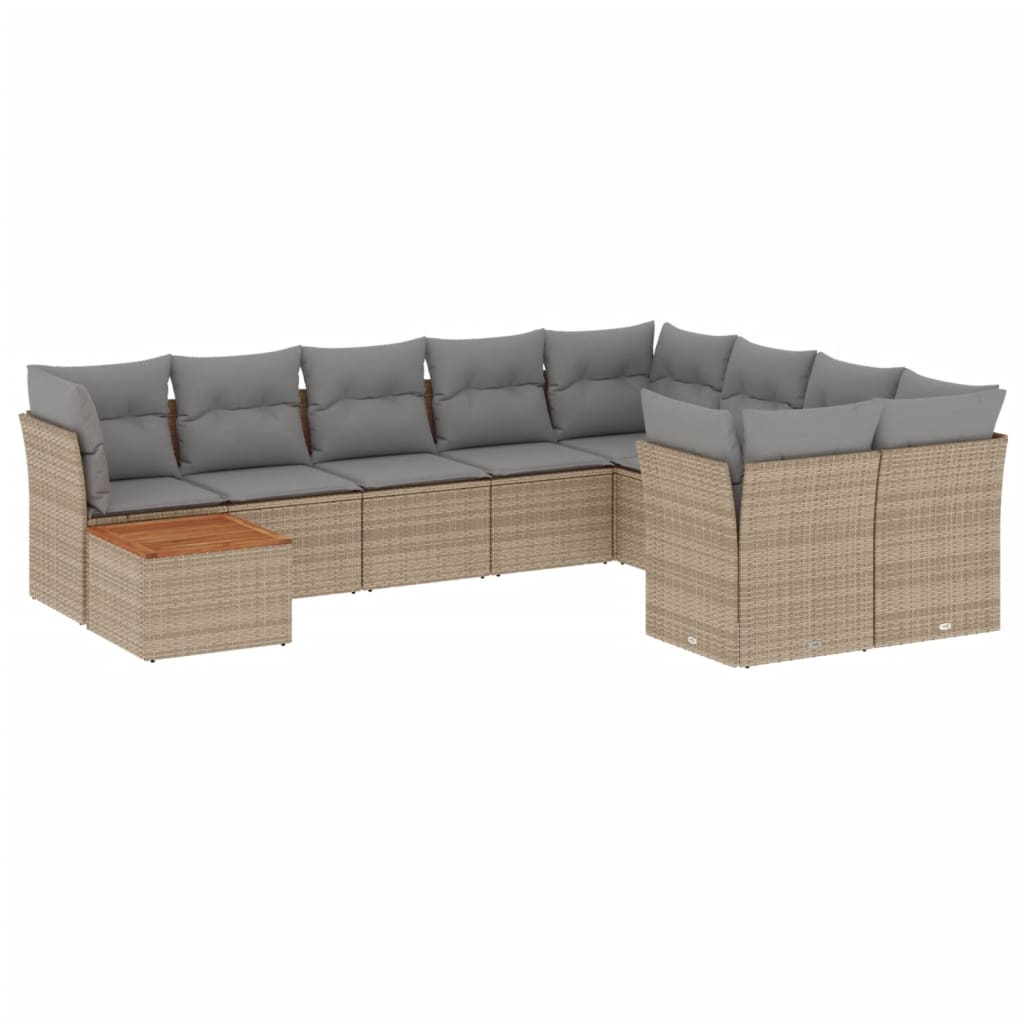Ensemble de canapés de jardin 10 pièces avec coussins, en résine tressée beige