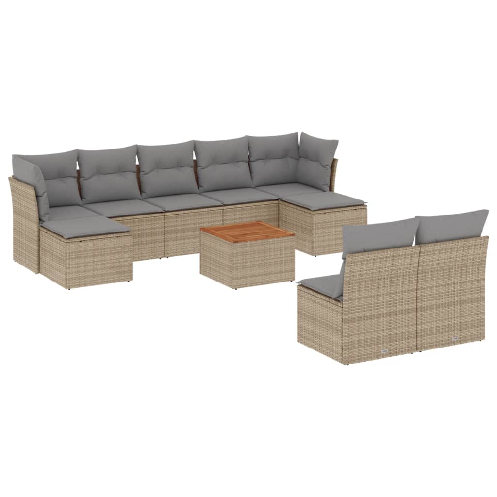 Ensemble de canapés de jardin 10 pièces avec coussins, en résine tressée beige