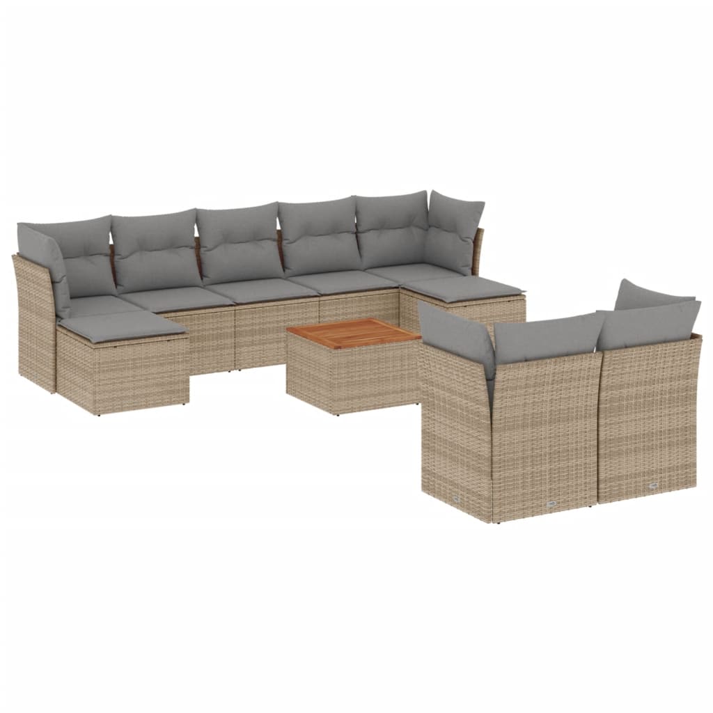 Ensemble de canapés de jardin 10 pièces avec coussins, en résine tressée beige