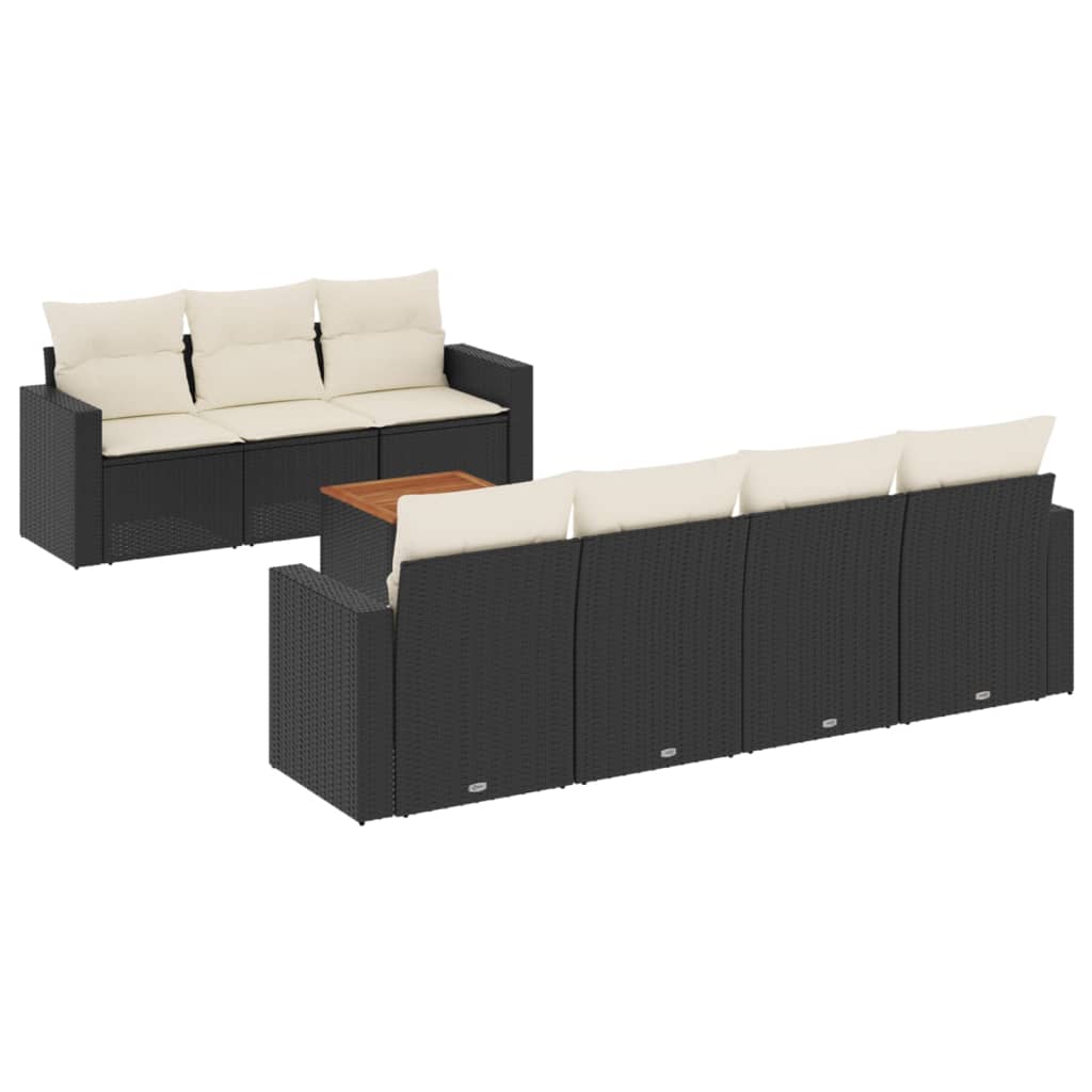 Ensemble de canapés de jardin 8 pièces avec coussins, en polyrotin noir