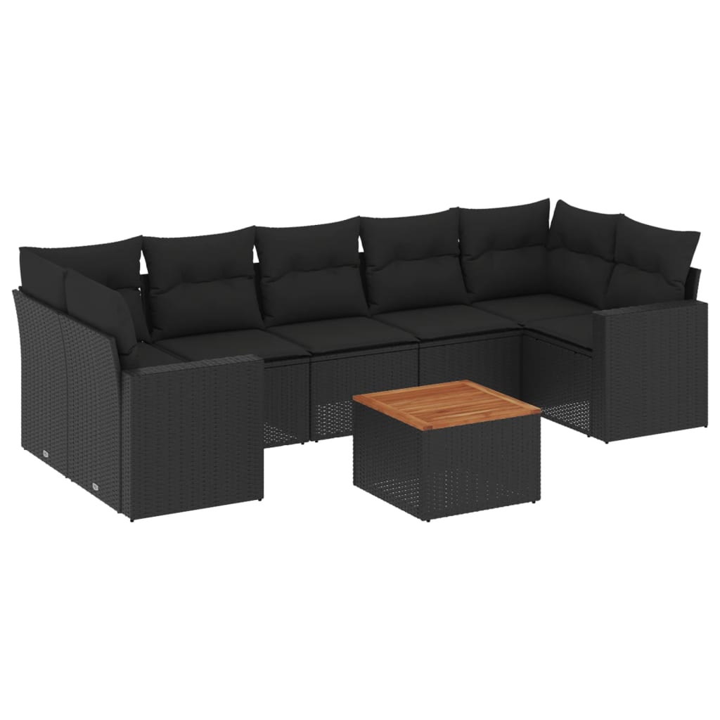 Ensemble de canapés de jardin 8 pièces avec coussins, en polyrotin noir