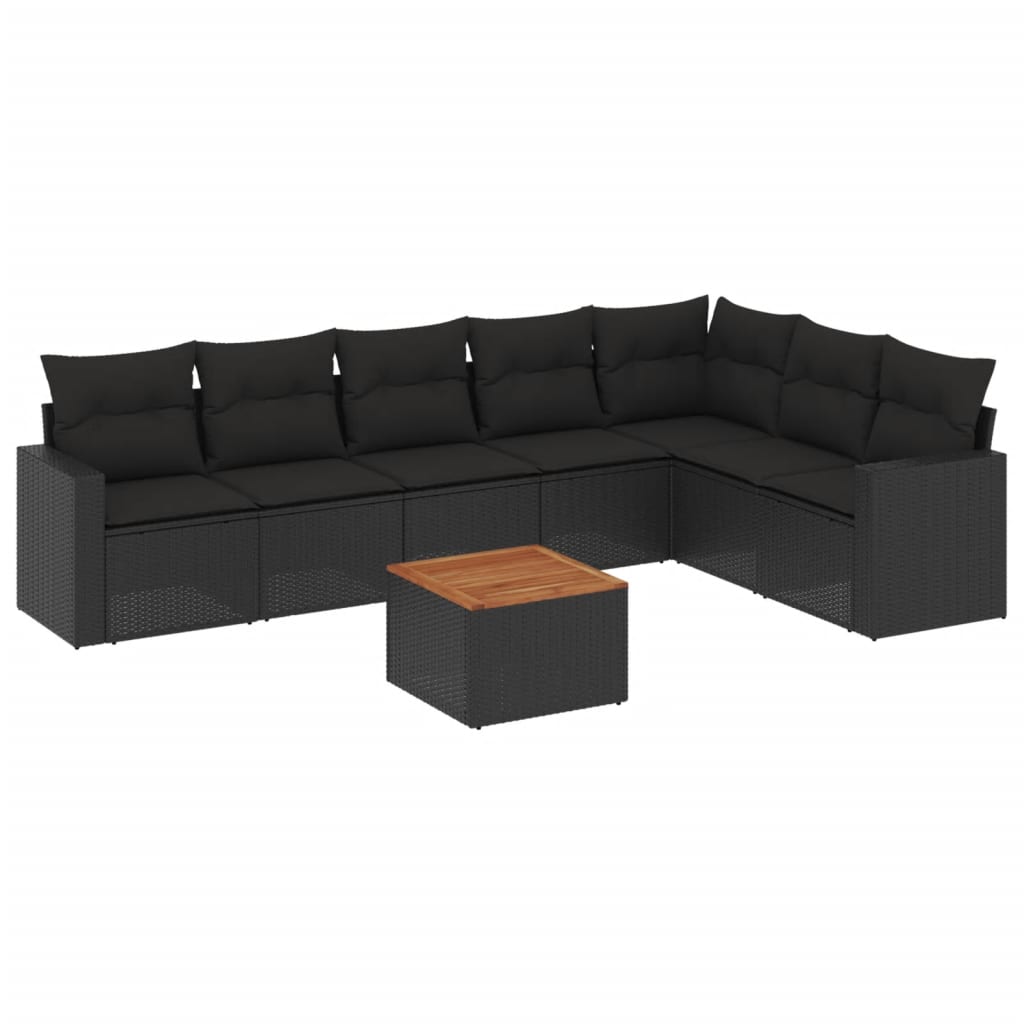 Ensemble de canapés de jardin 8 pièces avec coussins, en polyrotin noir
