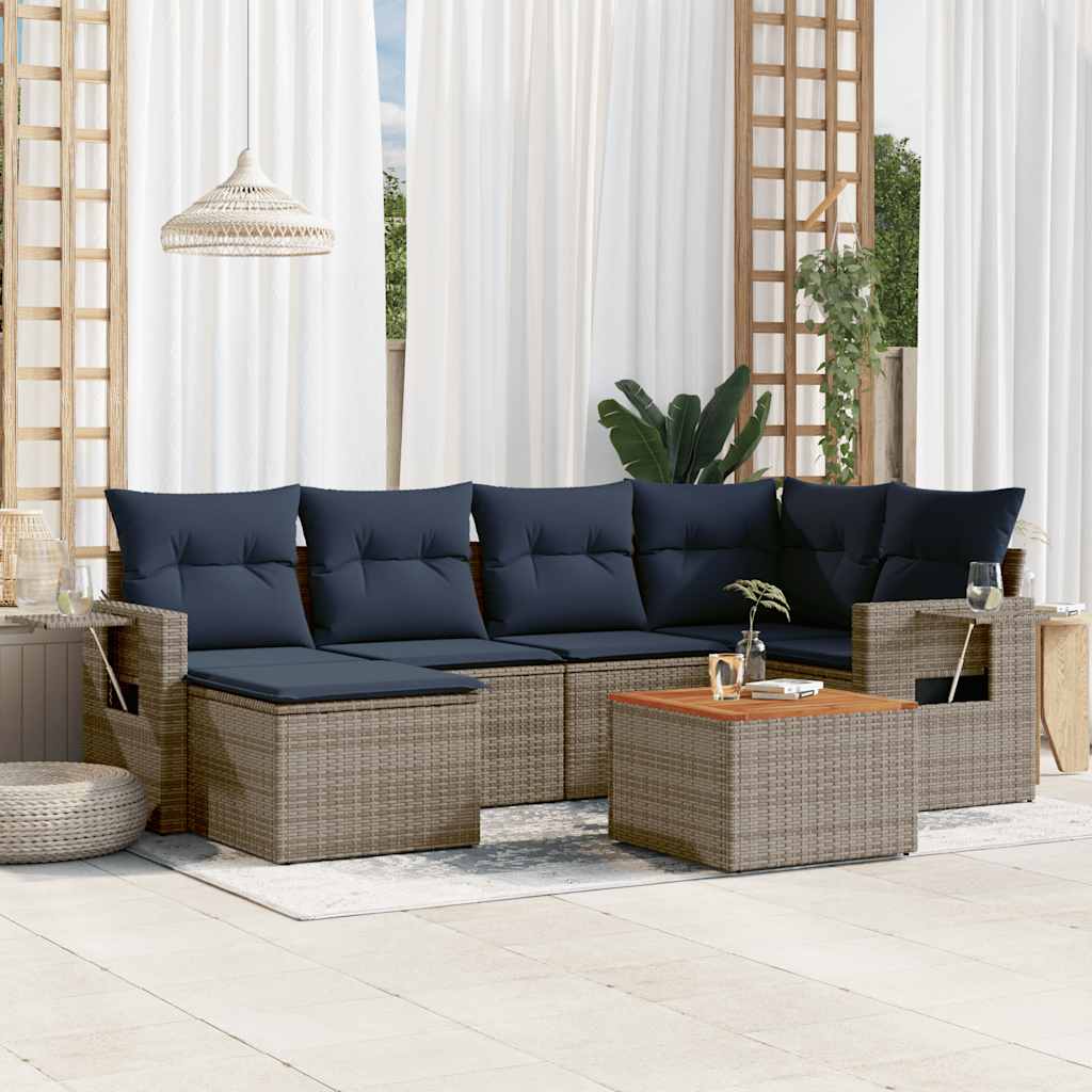 7-teiliges Gartensofa-Set mit Kissen, grau, Polyrattan