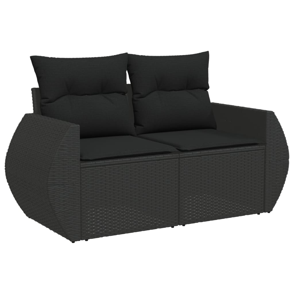 5-piece garden sofa set with cushions, black poly rattan