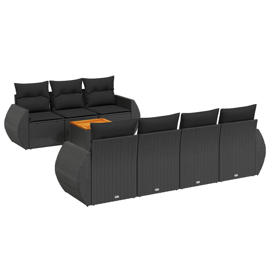Ensemble de canapés de jardin 8 pièces avec coussins, en polyrotin noir