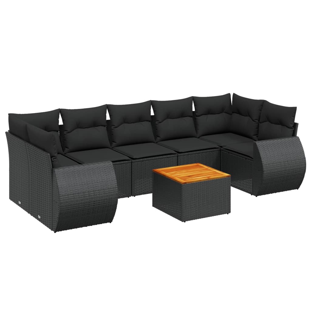 Ensemble de canapés de jardin 8 pièces avec coussins, en polyrotin noir