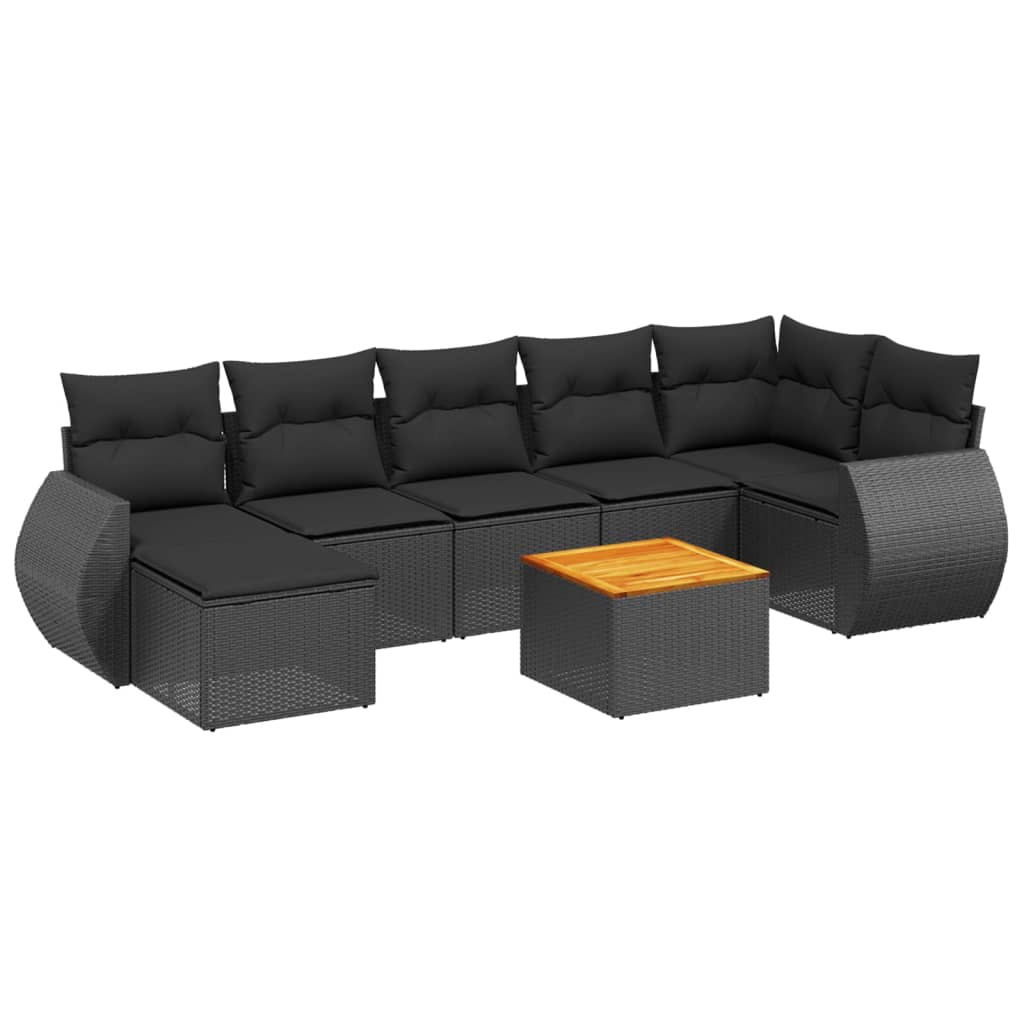 Ensemble de canapés de jardin 8 pièces avec coussins, en polyrotin noir