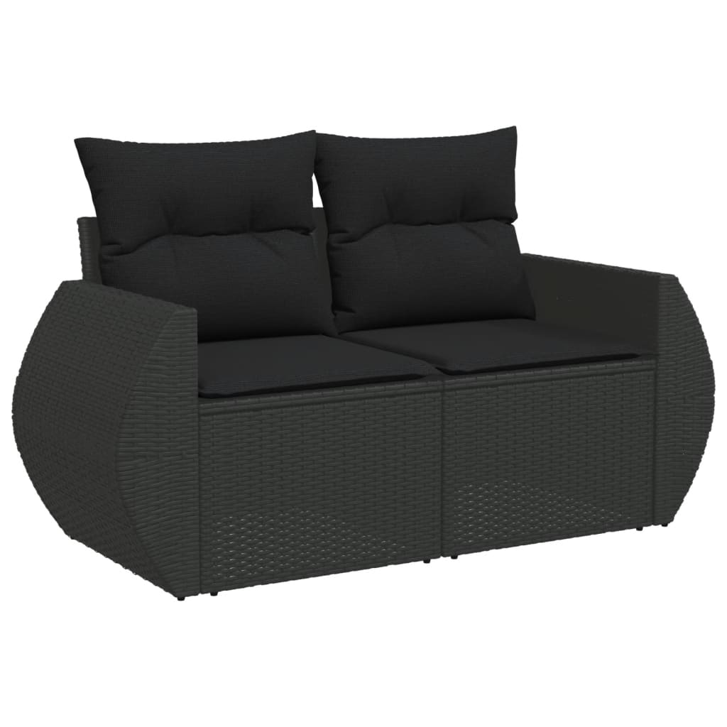 Ensemble de canapés de jardin 8 pièces avec coussins, en polyrotin noir