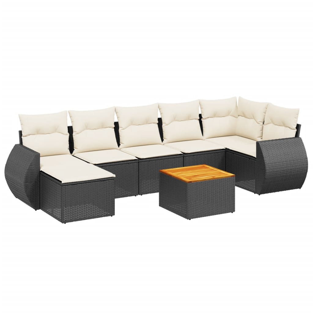 8-piece garden sofa set with cushions, black poly rattan