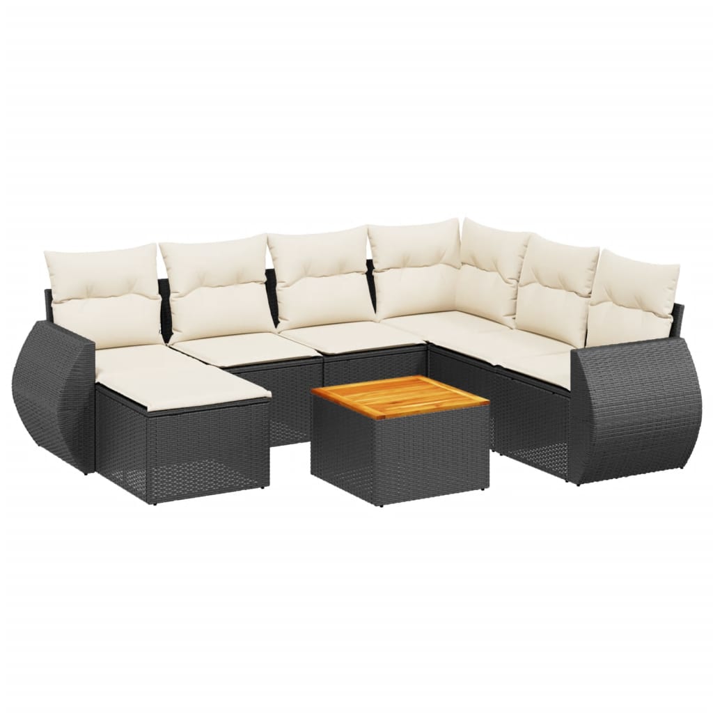 8-piece garden sofa set with cushions, black poly rattan